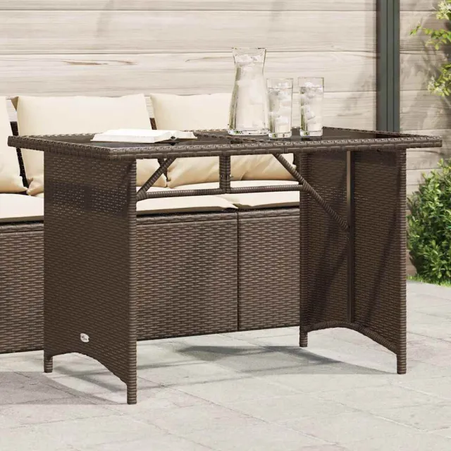 vidaXL Tuintafel met glazen blad 110x68x70 cm poly rattan bruin