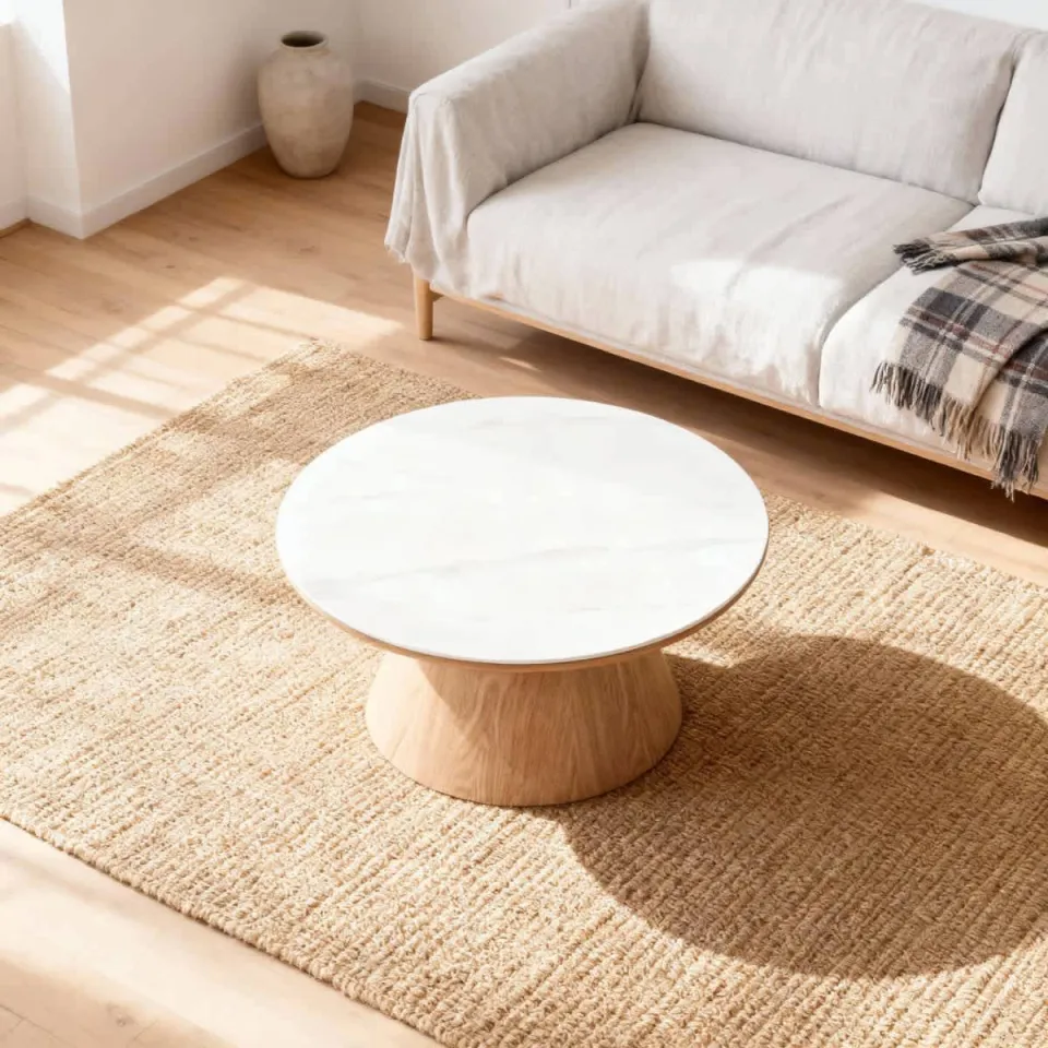 Giga Meubel Salontafel Alba - Rond Naturel Hout/Keramisch - 80x80x35cm, foto 3