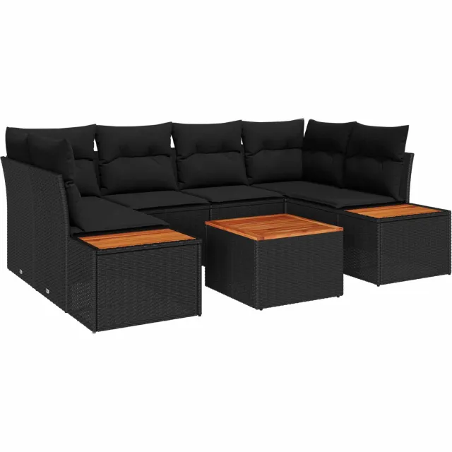 vidaXL Tuinbankenset 6 st Zwart Poly riet