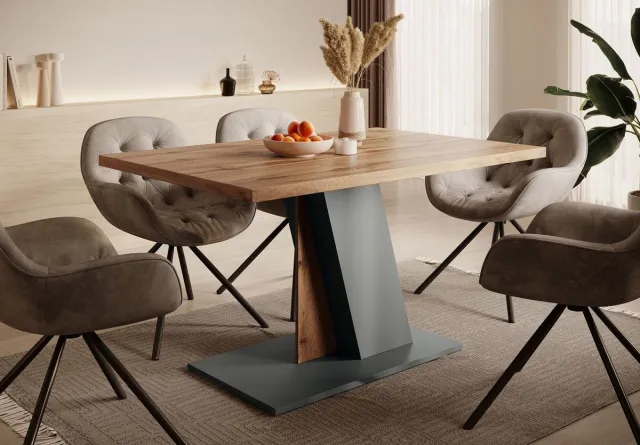 MEUBELLA Eetkamertafel Brand - Eiken - Grijs - 138 cm Bruin|Grijs