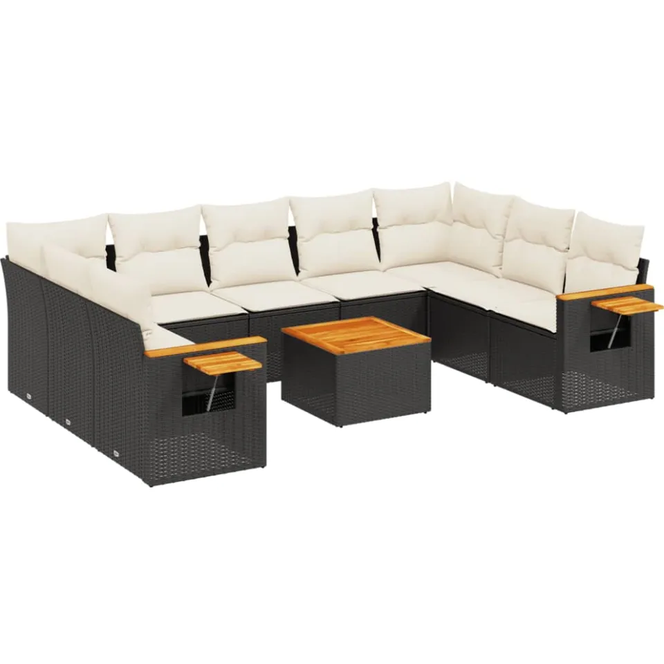 vidaXL 10-delige Loungeset met kussens poly rattan zwart, foto 3