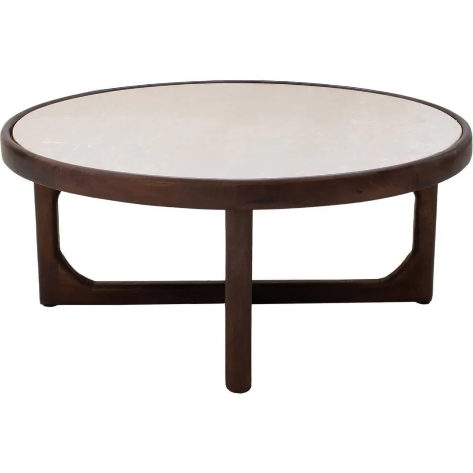 Giga Meubel Salontafel Ayase Rond - Marmer/Hout - Donkerbruin - Set van 2, foto 2