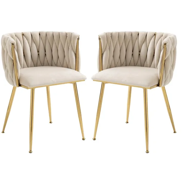 Veya Eetkamerstoelen - Eetkamerstoelenset van 2 - Stoel - Luxe witte fluwelen stoelen met gouden poten - 55,5 × 54 × 74 cm - 150kg