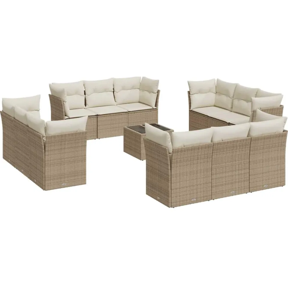 vidaXL 13-delige Loungeset met kussens poly rattan beige, foto 4