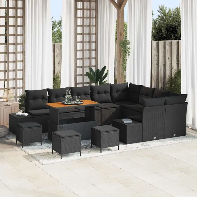 vidaXL Tuinbankenset 13 st Zwart poly rattan, foto 2