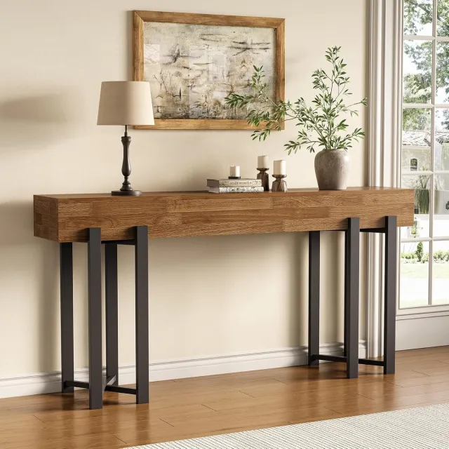 Little Trees LITTLE TREE 160 cm Smalle Landhuis Stijl Consoletafel – Ruimtebesparend Voor Hal & Woonkamer – Als Banktafel, Bureau Met Metalen Frame – Rustiek Bruin