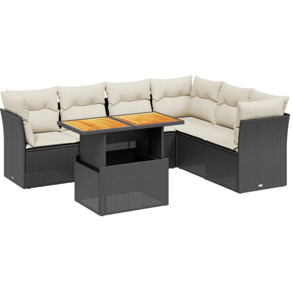 vidaXL 7-delige Loungeset met kussens poly rattan zwart