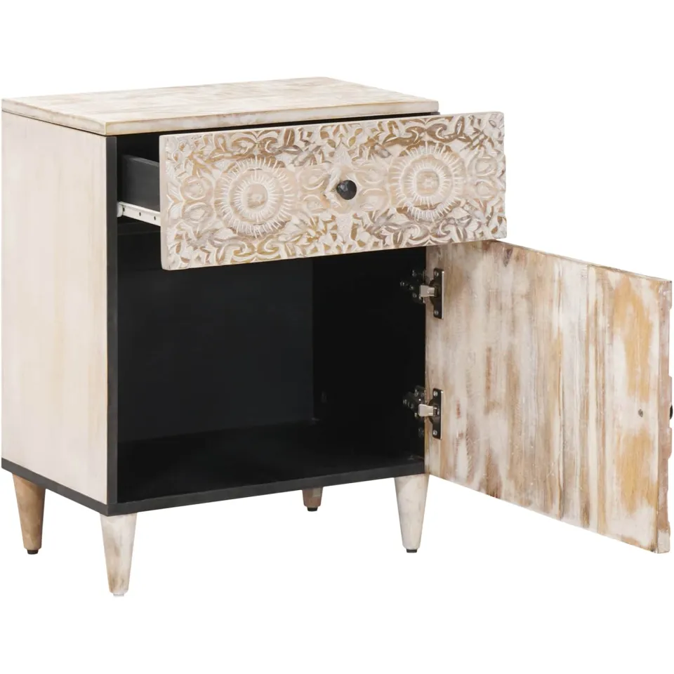 vidaXL Bed kast Wit 50 x 33 x 60 cm Massief Mango Hout, foto 2