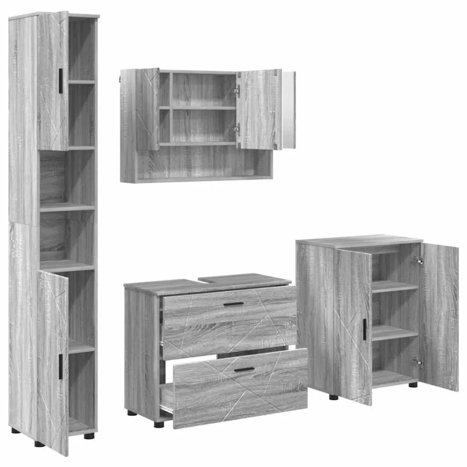 vidaXL Badkamermeubelset 4 st Grijs Sonoma 35 x 30 x 192 cm