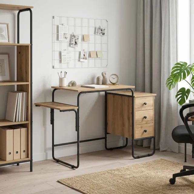 vidaXL Bureau met opbergruimte Artisanaal eiken 120 x 50 x 75 cm, foto 2