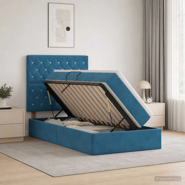 vidaXL LED Opslagbed met Matras Donkerblauw 100 x 200 cm Fluweel