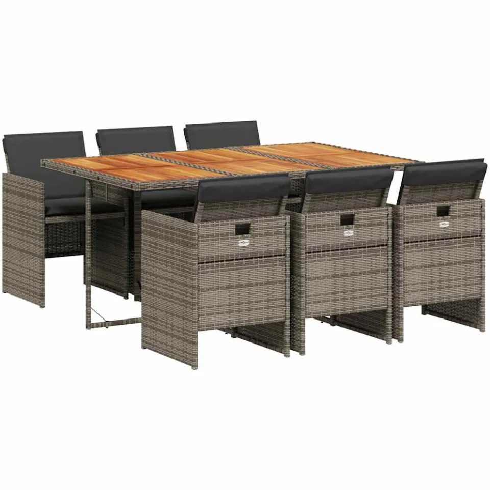 vidaXL 7-delige Tuinset met kussens poly rattan grijs