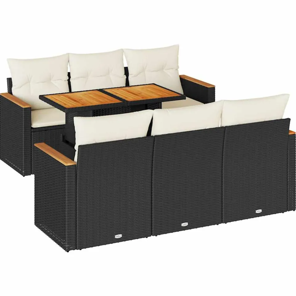 vidaXL 7-delige Loungeset met kussens poly rattan acacia zwart, foto 3
