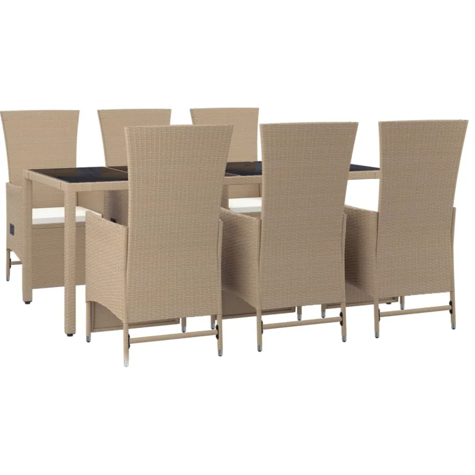 vidaXL 7-delige Tuinset met kussens poly rattan beige, foto 3