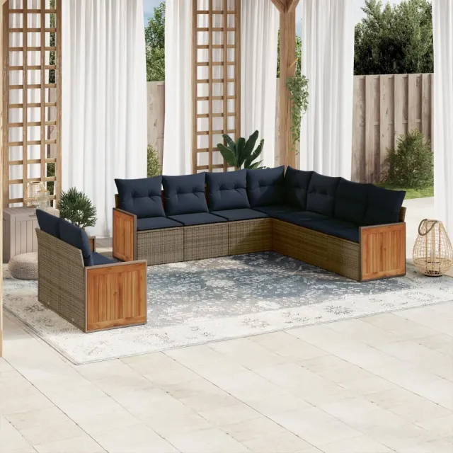 vidaXL 9-delige tuinbankset met kussens, grijs polyrotan, foto 2