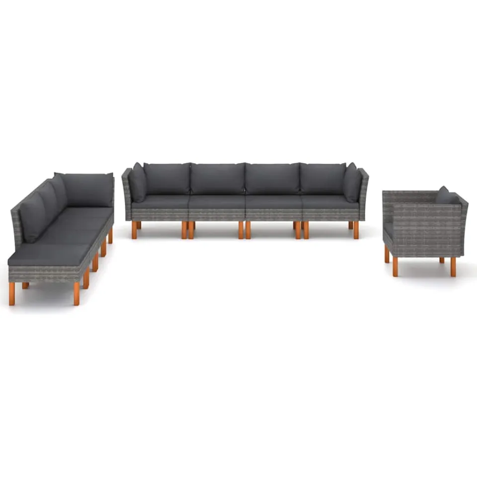 vidaXL 9-delige Loungeset poly rattan en eucalyptushout grijs, foto 3