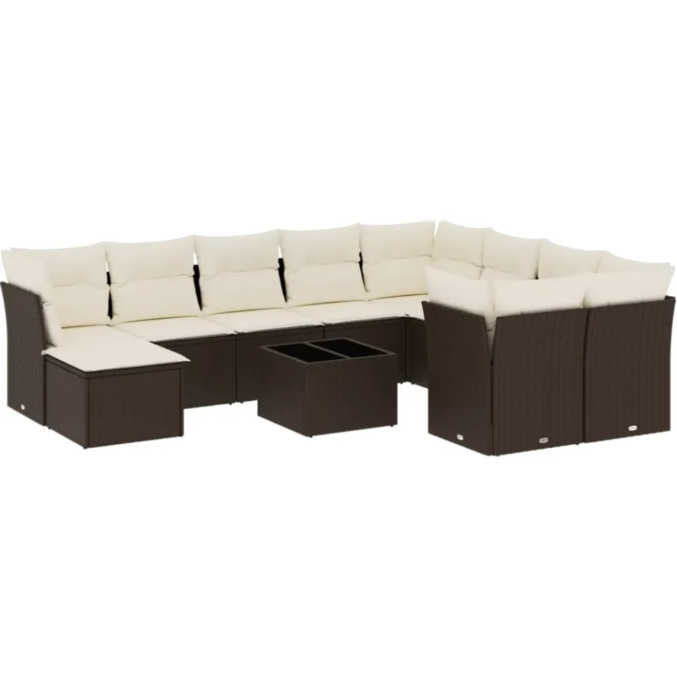 vidaXL 11-delige Loungeset met kussens poly rattan bruin, foto 3