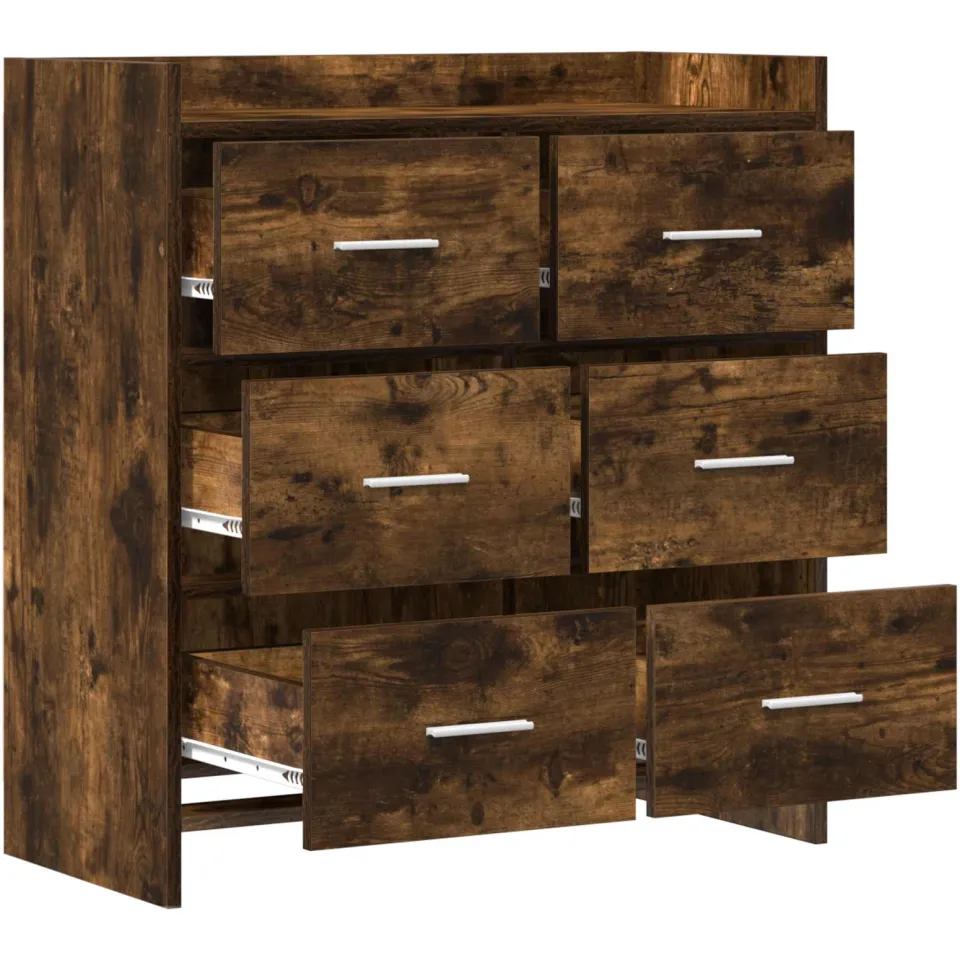 vidaXL Dressoir Gerookt eiken 75 x 33 x 80 cm Bewerkt hout, foto 4