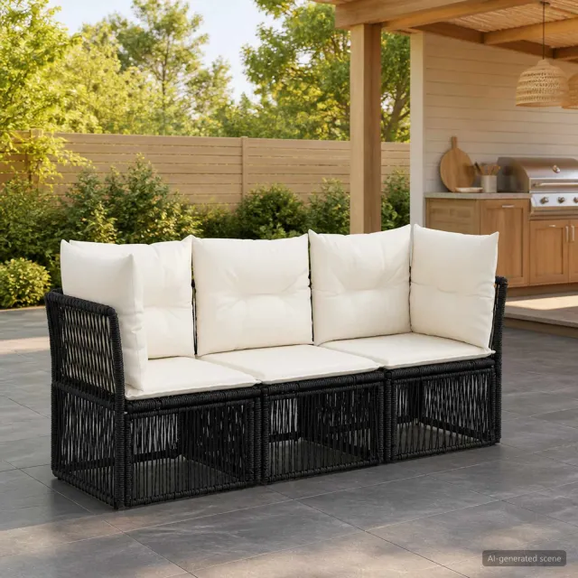 vidaXL Tuinbankenset 3 st 3-zits Zwart poly rattan, foto 2