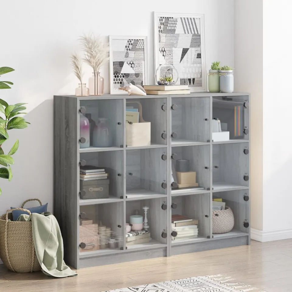 vidaXL Boekenkast met deuren 136x37x109 cm hout grijs sonoma eiken, foto 3