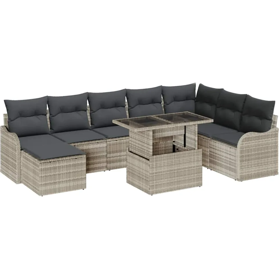vidaXL Tuin Sofa Set 9 st Lichtgrijs Poly riet, foto 4