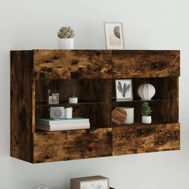 vidaXL Tv-wandmeubel met LED-verlichting 98,5x30x60,5 cm gerookt eiken, foto 2