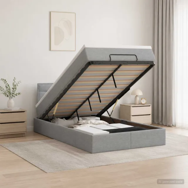 vidaXL Ottoman Bed met Matrassen en LED Lichtgrijs 120 x 200 cm Stof