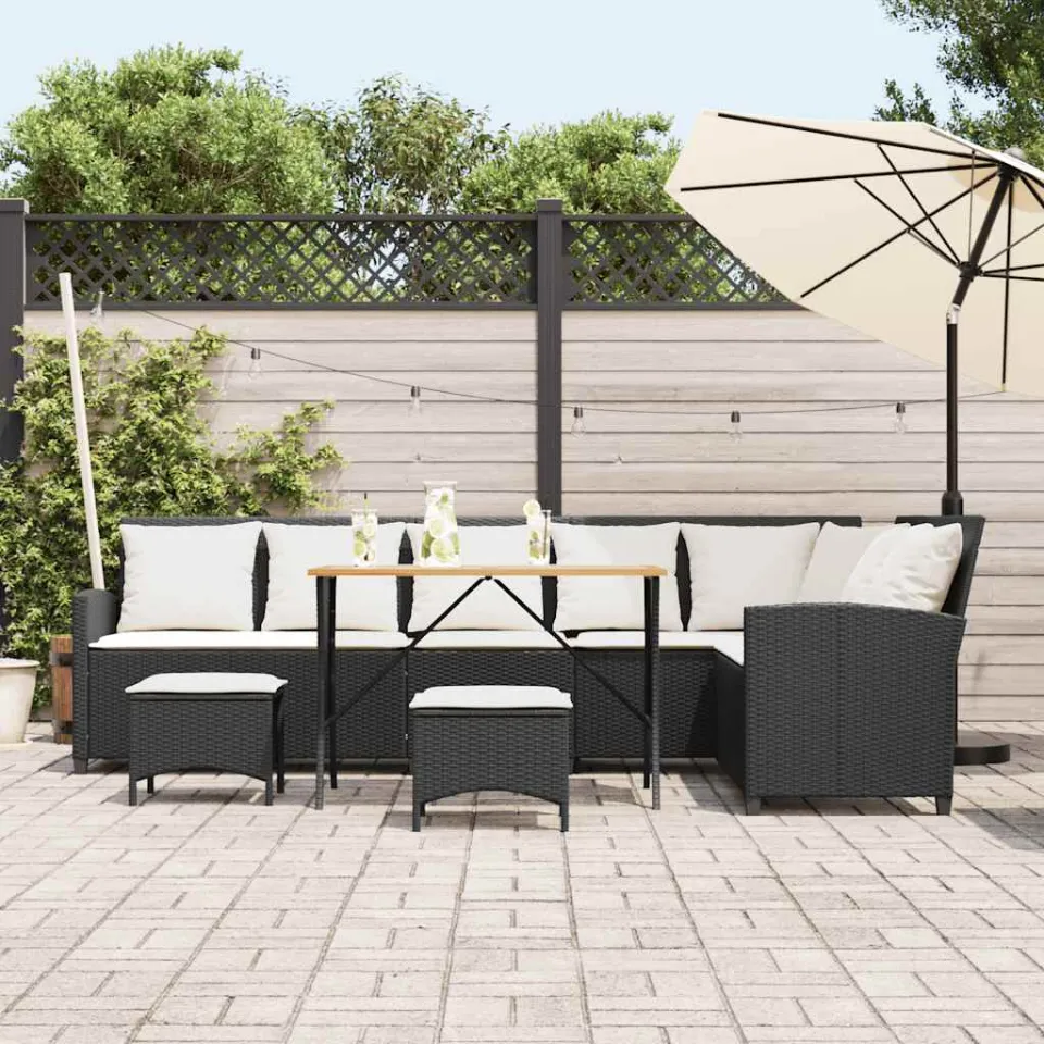 vidaXL 4-delige Tuinbankstel met kussens L-vormig poly rattan zwart, foto 3