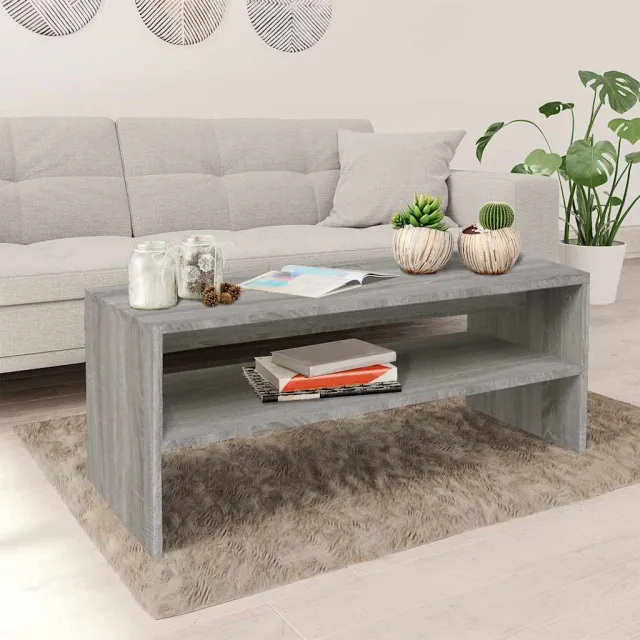vidaXL Salontafel 100x40x40 cm bewerkt hout grijs sonoma eikenkleurig, foto 2