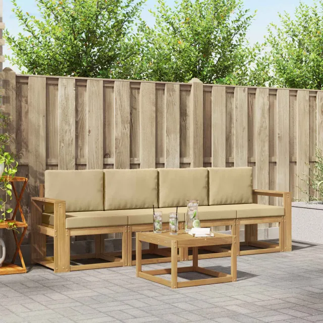 vidaXL Buiten bankenset 5 st 4-zits Wit en Beige