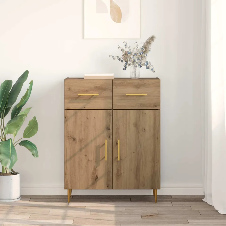 vidaXL Dressoir Artisan Eiken 69,5 x 34 x 90 cm Bewerkt hout, foto 3