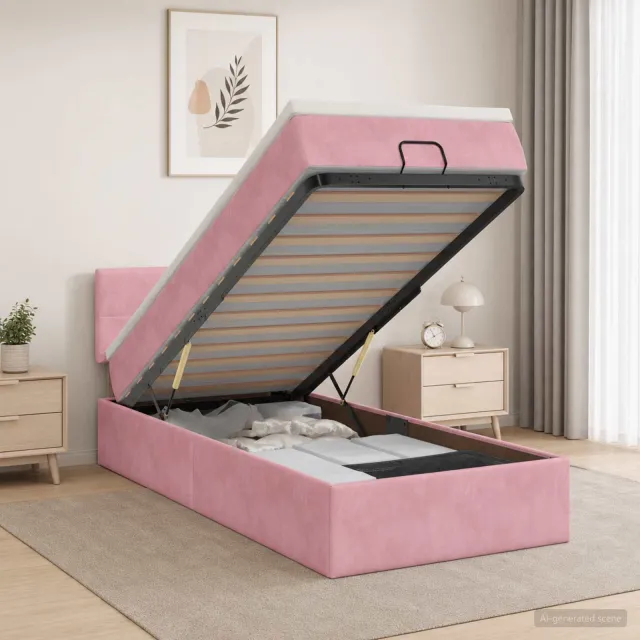 vidaXL Ottoman bed met matras met hoofdeinde Roze 90 x 200 cm Fluweel