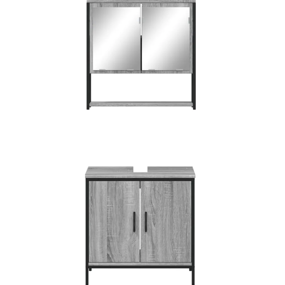 vidaXL 2-delige Badkamermeubelset bewerkt hout grijs sonoma eikenkleur, foto 3