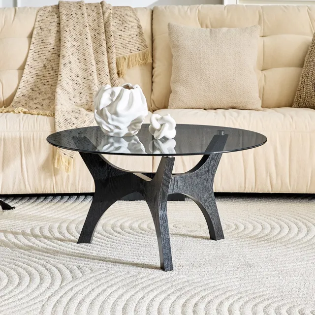 FloraGrace Salontafelset - Nestbare Ronde Tafels Met Opbergruimte - Voor Woonkamer En Slaapkamer - MDF - Walnootkleur Zwart, Rustiek Bruin