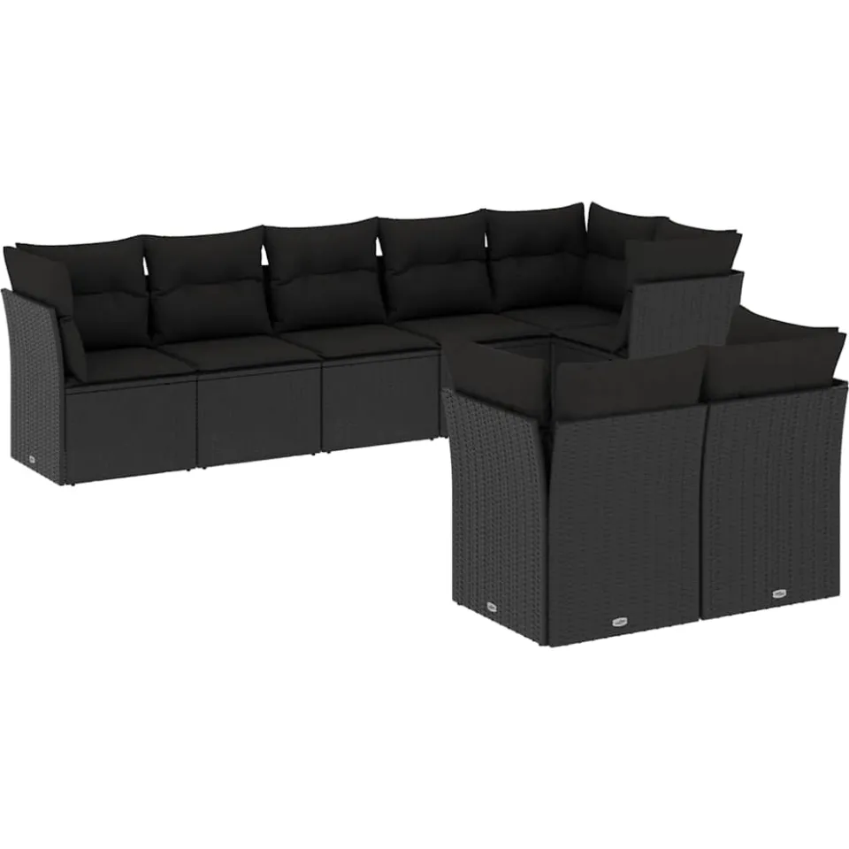 vidaXL 8-delige Loungeset met kussens poly rattan zwart, foto 3