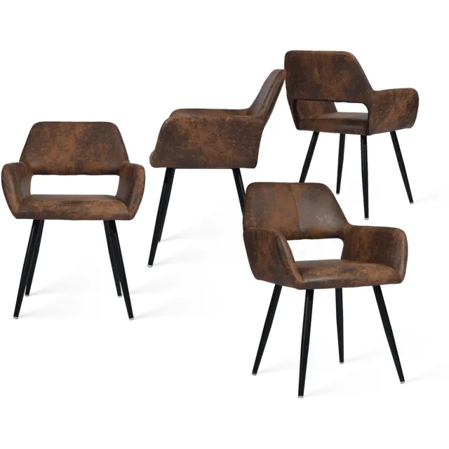 MEUBLE COSY MEUBLES COSY Set van 4 Eetkamerstoelen - Dik Gevoerde Kunstleder Armleuning Rugleuning Vintage Kuipstoel - Koffie bruin
