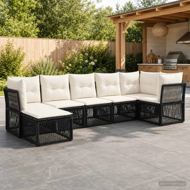 vidaXL Tuinbankenset 7 st 7-zits Zwart poly rattan
