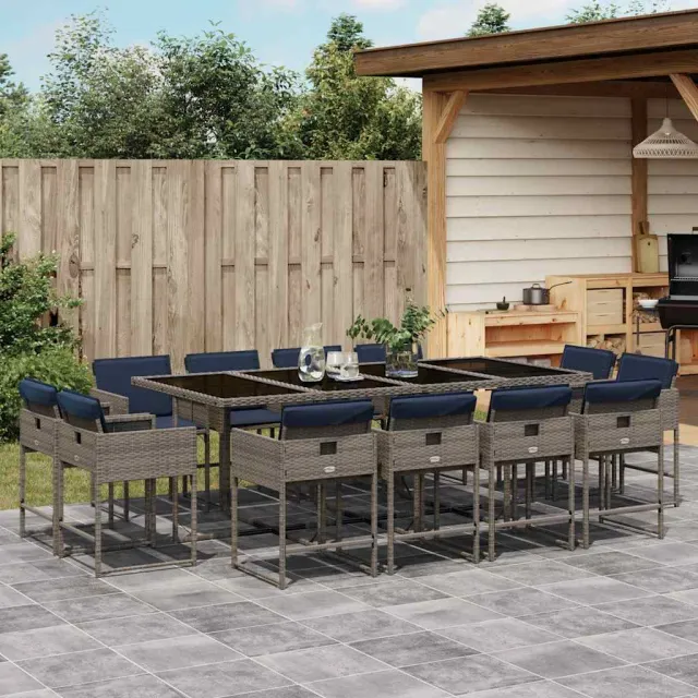 vidaXL 13-delige tuinset met kussens, grijs polyrotan