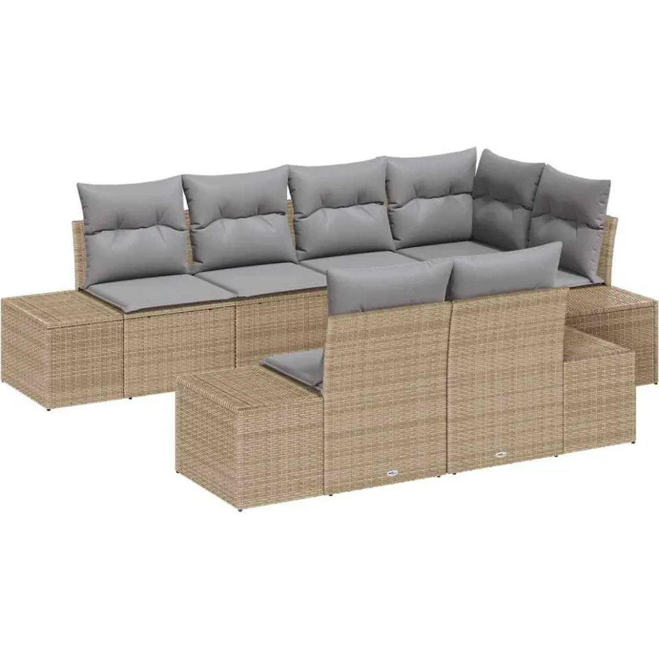 vidaXL Tuinbankenset 7 st Beige en Licht Grijs poly rattan
