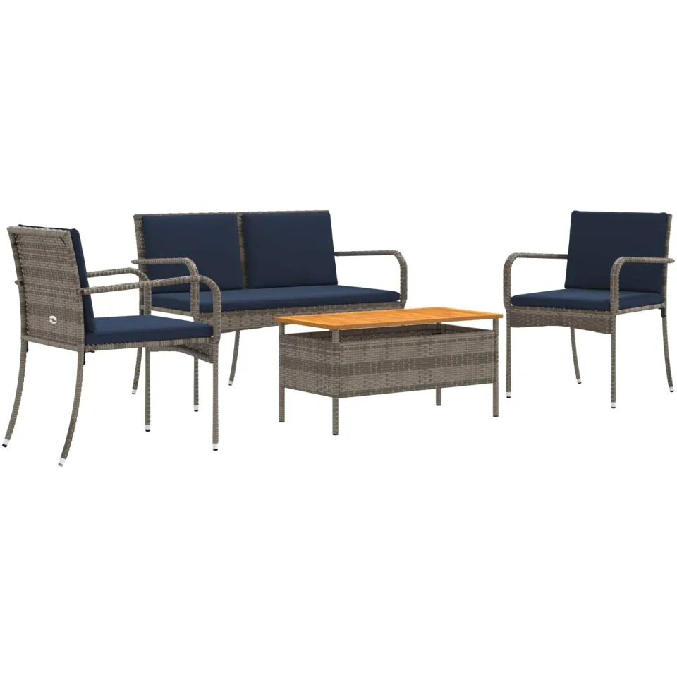 vidaXL Tuinset Grijs poly rattan