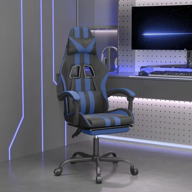 vidaXL Gamestoel - met - voetensteun - kunstleer - zwart - en - blauw zwart en blauw