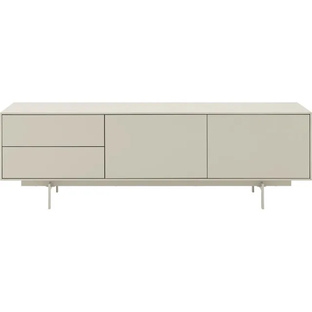 Goossens Tv Meubel Verona - 2 Deuren 2 Laden 45 Cm Diep - Mdf - Beige zijdeglans greige