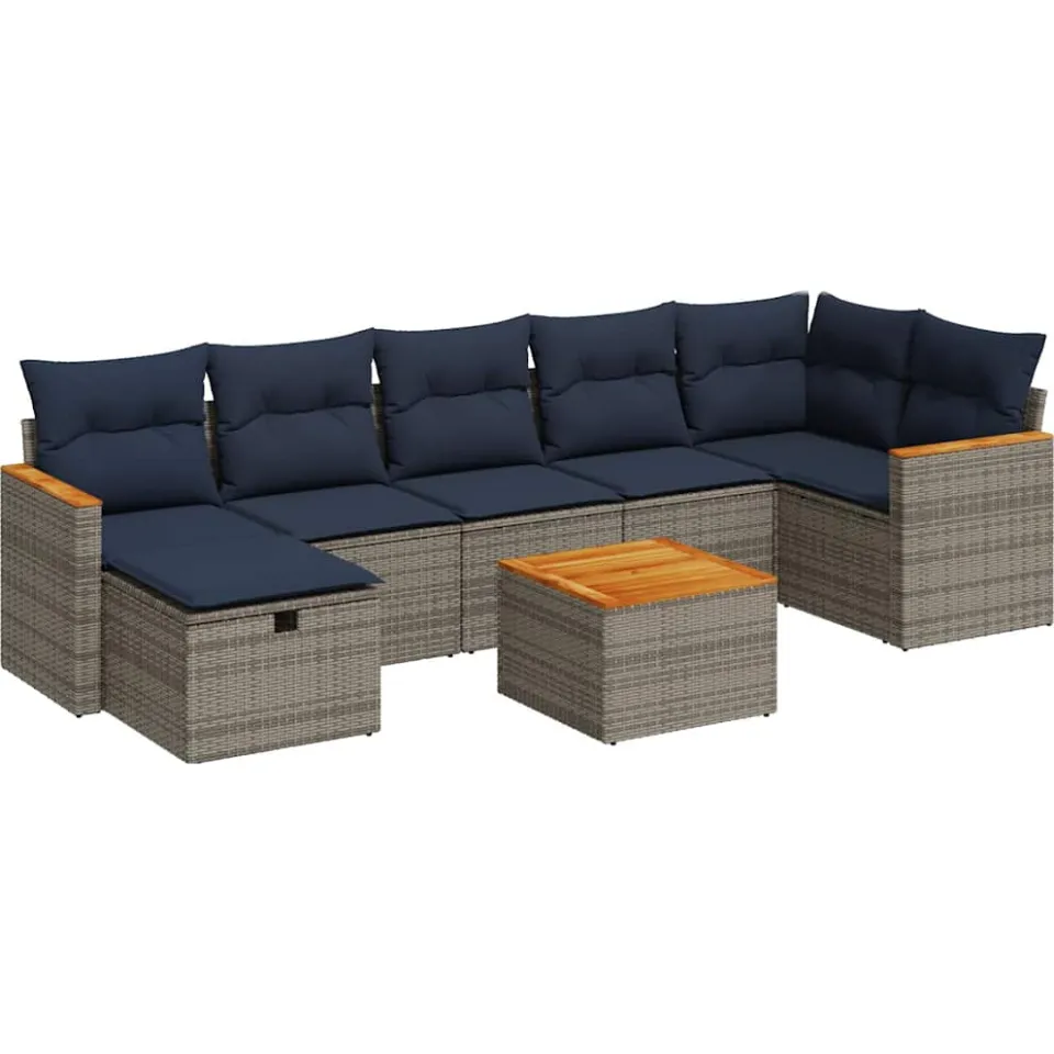 vidaXL 8-delige Loungeset met kussens poly rattan grijs, foto 3