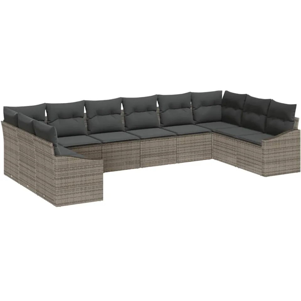 vidaXL Bankstel 10 st Grijs poly rattan