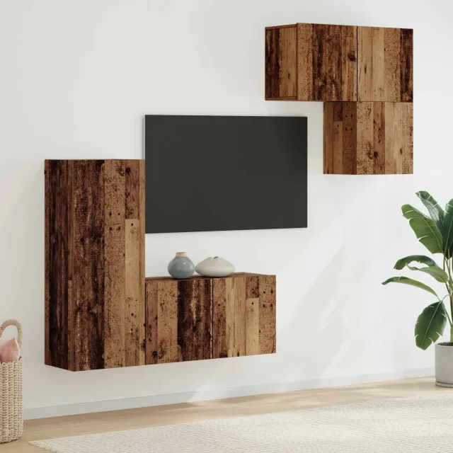 vidaXL TV-kast 4 st Oud Hout Bewerkt hout Bruin