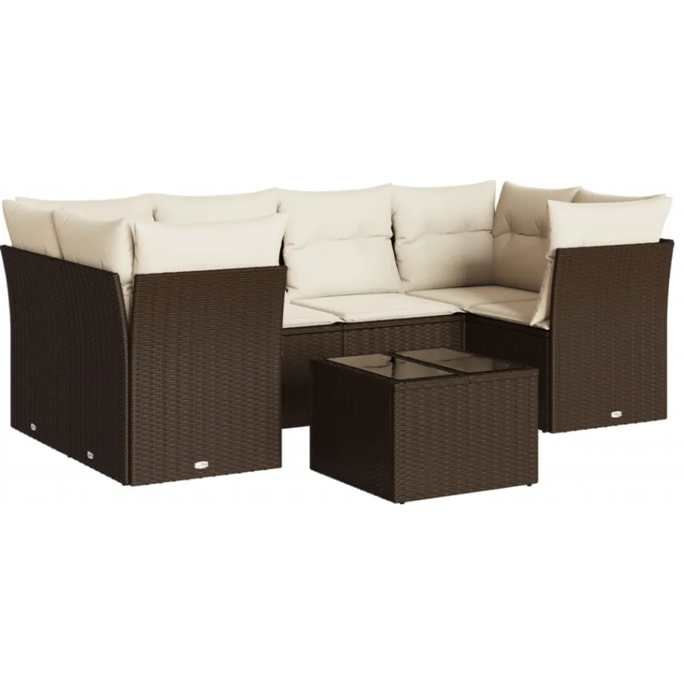 vidaXL 7-delige Loungeset met kussens poly rattan bruin, foto 3