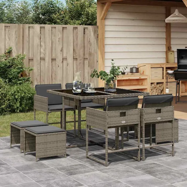 vidaXL 9-delige Tuinset met kussens poly rattan grijs, foto 2