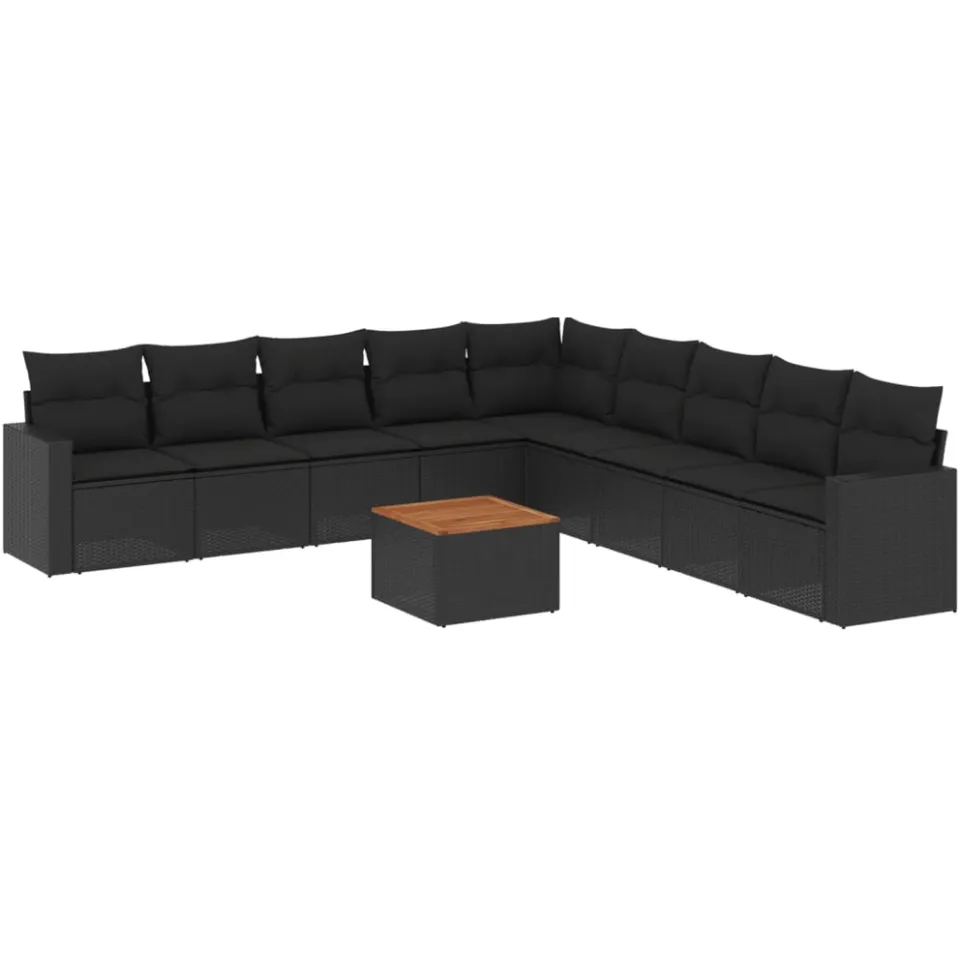 vidaXL 10-delige Loungeset met kussens poly rattan zwart, foto 3