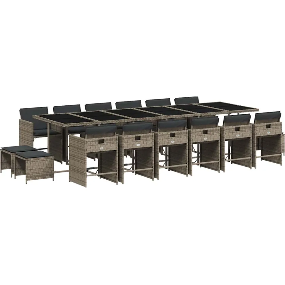 vidaXL 17-delige Tuinset met kussens poly rattan grijs, foto 3