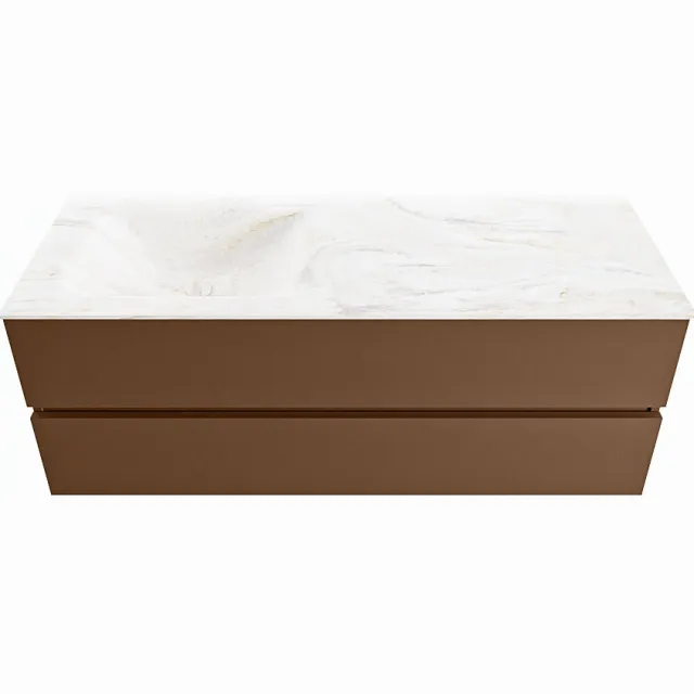 Mondiaz VICA-DLUX 130cm badmeubel onderkast Rust 2 lades. Inbouw wastafel CLOUD links 1 kraangat, kleur Ostra.